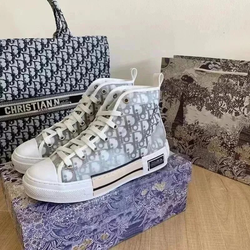 Dior Sneakers Oblique Logo High-Top Canvas — Gray high-top