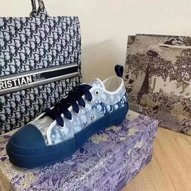Dior Sneakers Oblique Logo High-Top Canvas — dark blue low side