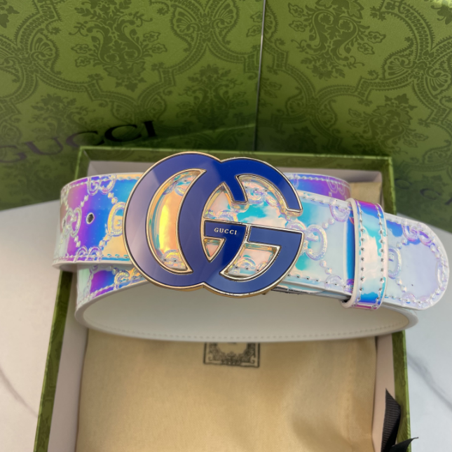 Gucci Belts Iridescent GG monogram belt with double-G buckle — G-6