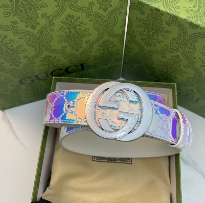 Gucci Belts Iridescent GG monogram belt with double-G buckle — G-2