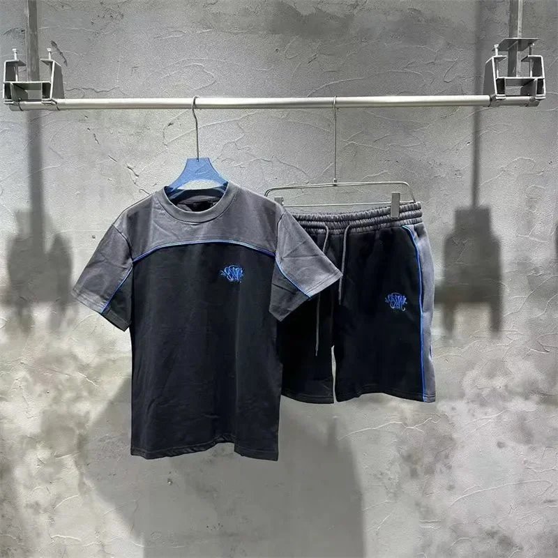 Unbranded Matching Sets Color-block short-sleeve T-shirt and drawstring shorts set — 12