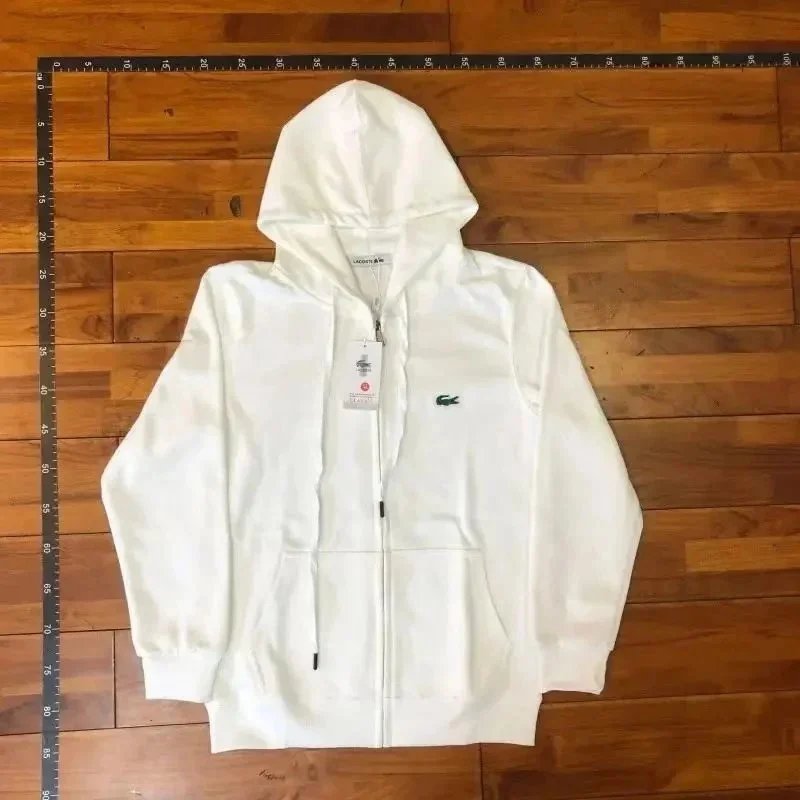 Lacoste Tracksuits Crocodile-logo hooded zip tracksuit — White with a zipper
