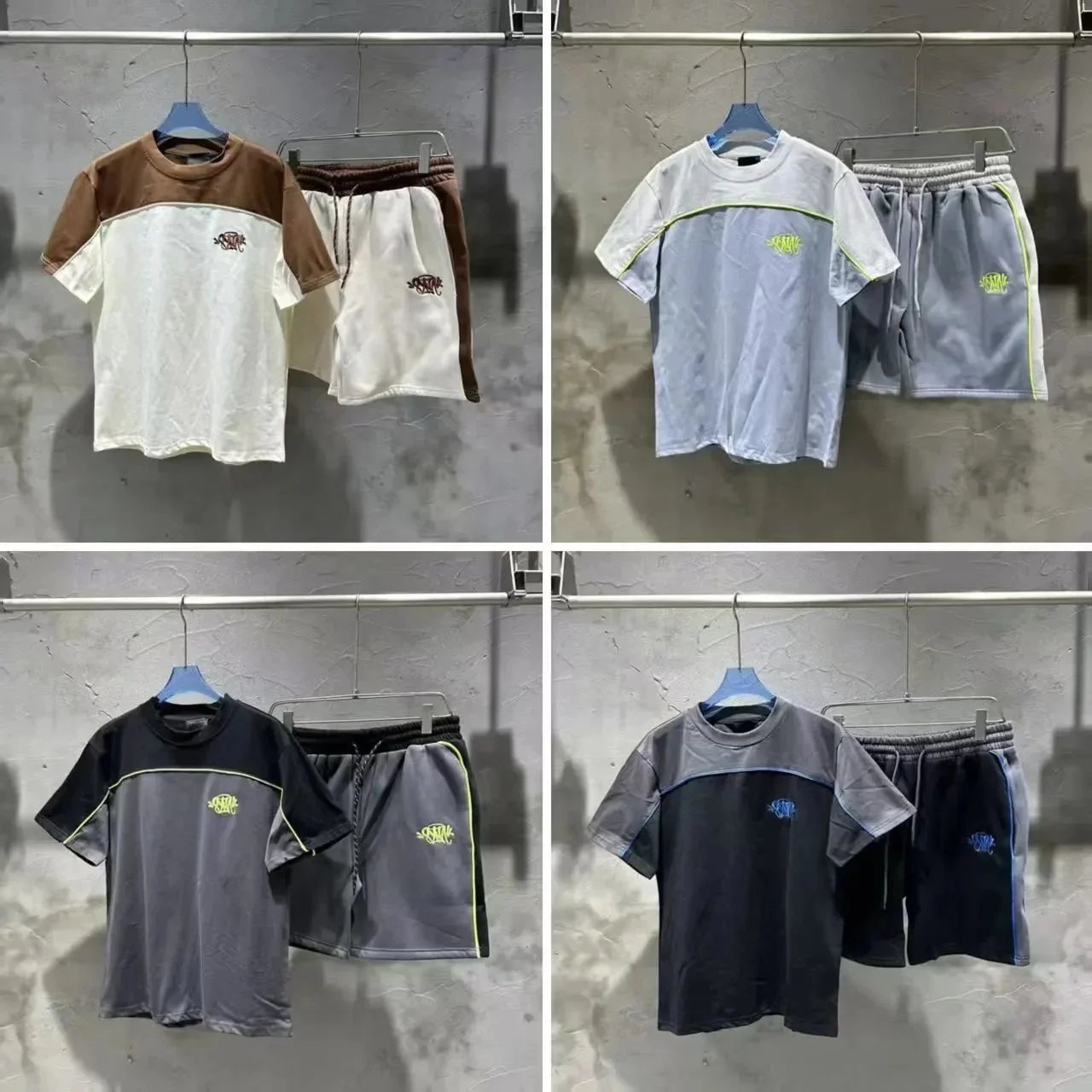 Unbranded Matching Sets Color-block short-sleeve T-shirt and drawstring shorts set image 14