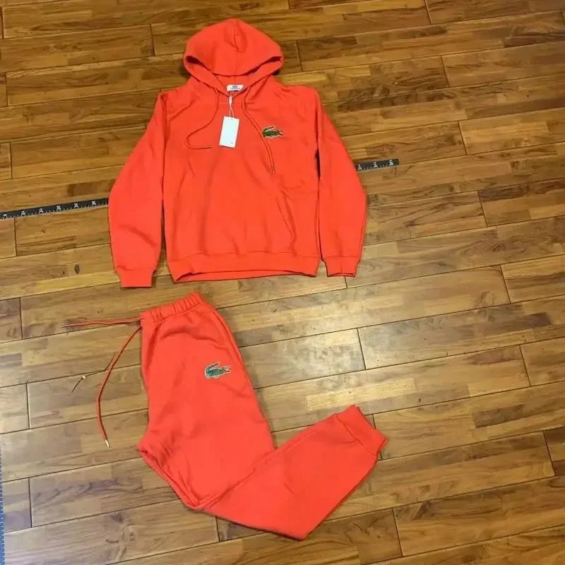 Lacoste Tracksuits Crocodile-logo hooded zip tracksuit — Orange suit