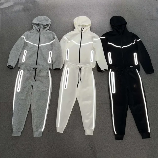 Unbranded Matching Sets Hooded Zip-Up Reflective-Trim Tracksuit Set product detail image 2