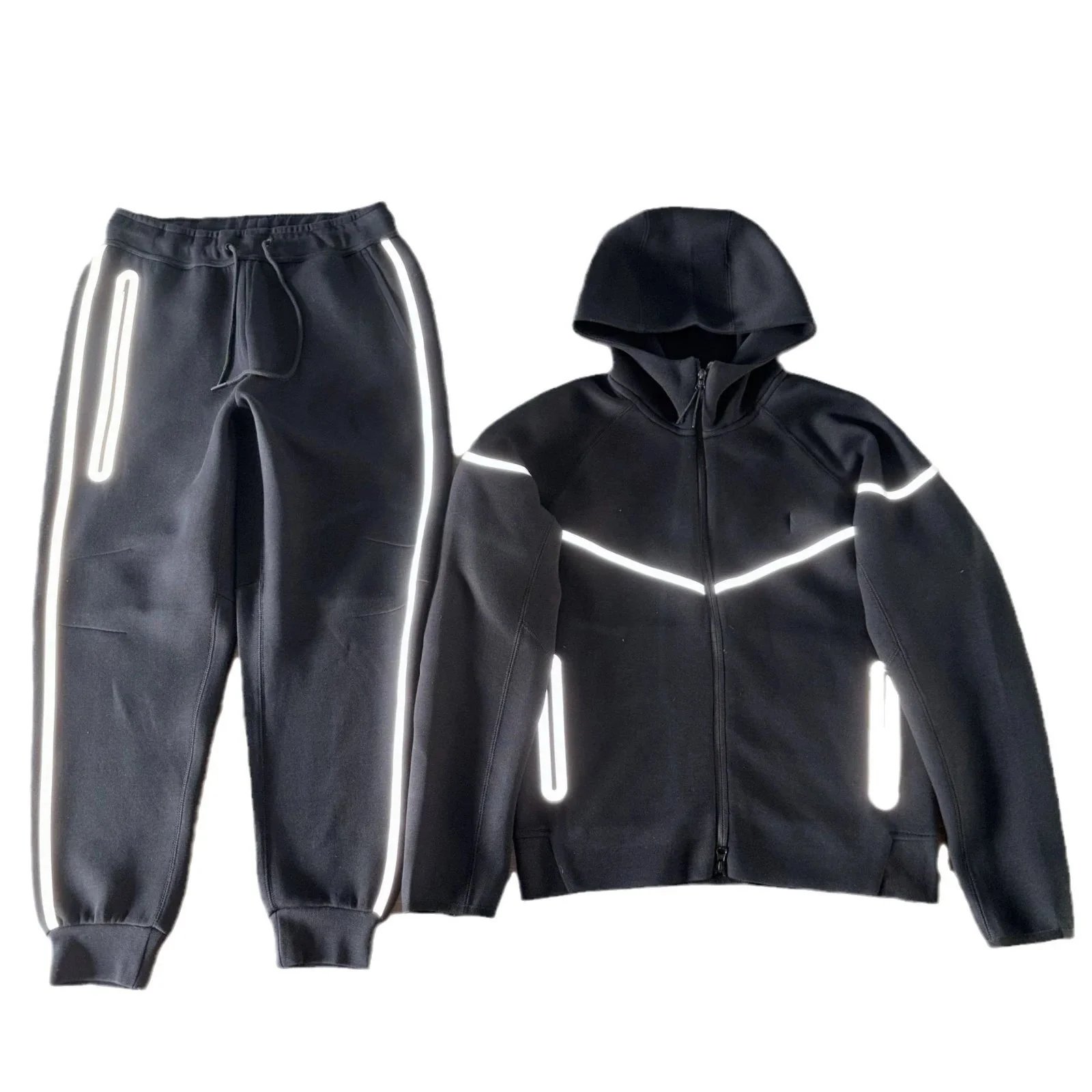 Unbranded Matching Sets Hooded Zip-Up Reflective-Trim Tracksuit Set image 6