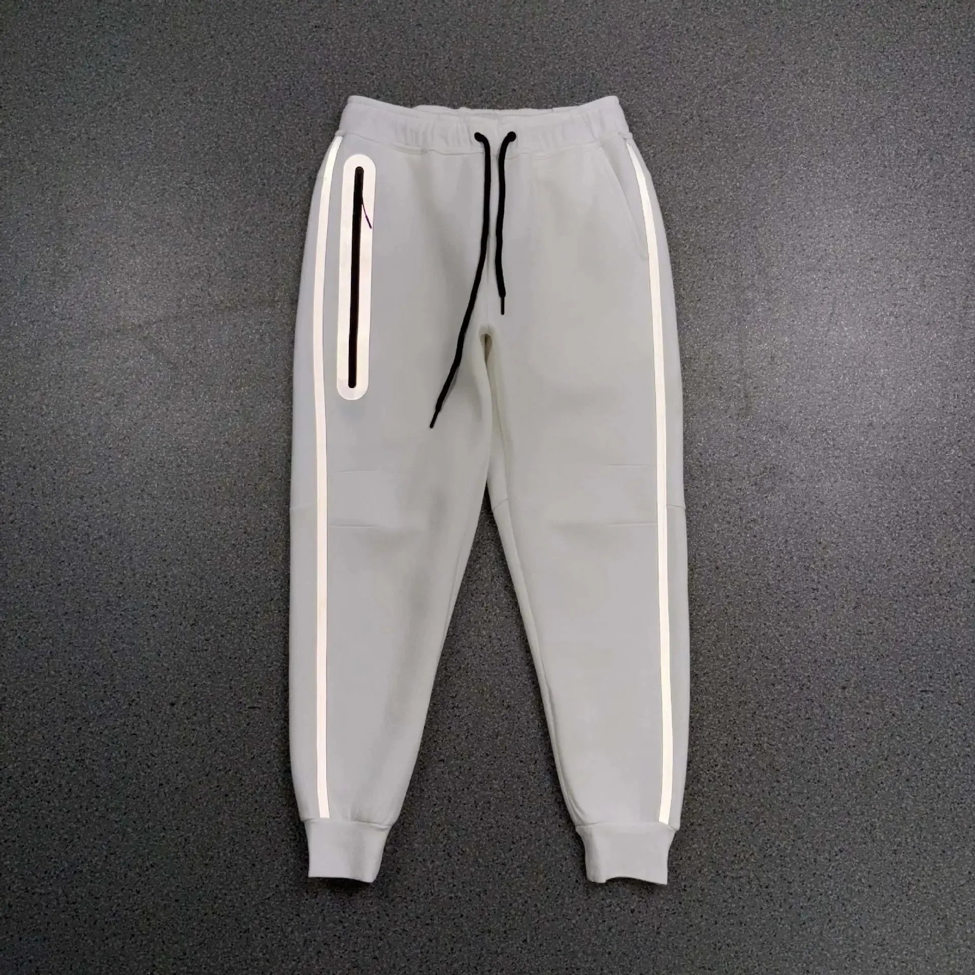 Unbranded Matching Sets Hooded Zip-Up Reflective-Trim Tracksuit Set — White pants