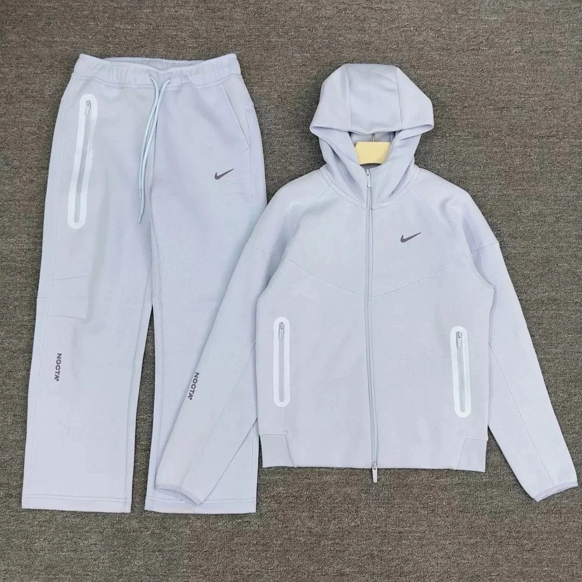 Unbranded Matching Sets Hooded Zip-Up Reflective-Trim Tracksuit Set — Lavender-colored suit