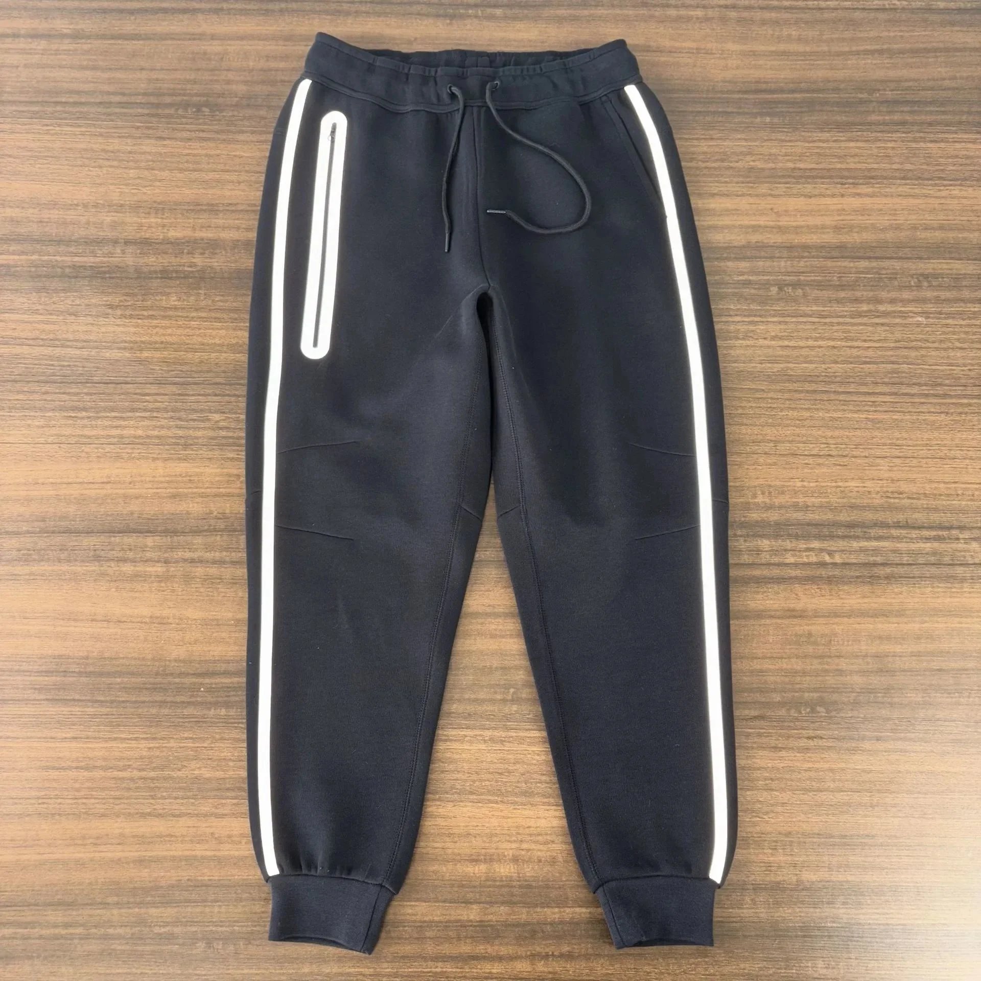 Unbranded Matching Sets Hooded Zip-Up Reflective-Trim Tracksuit Set — Black pants