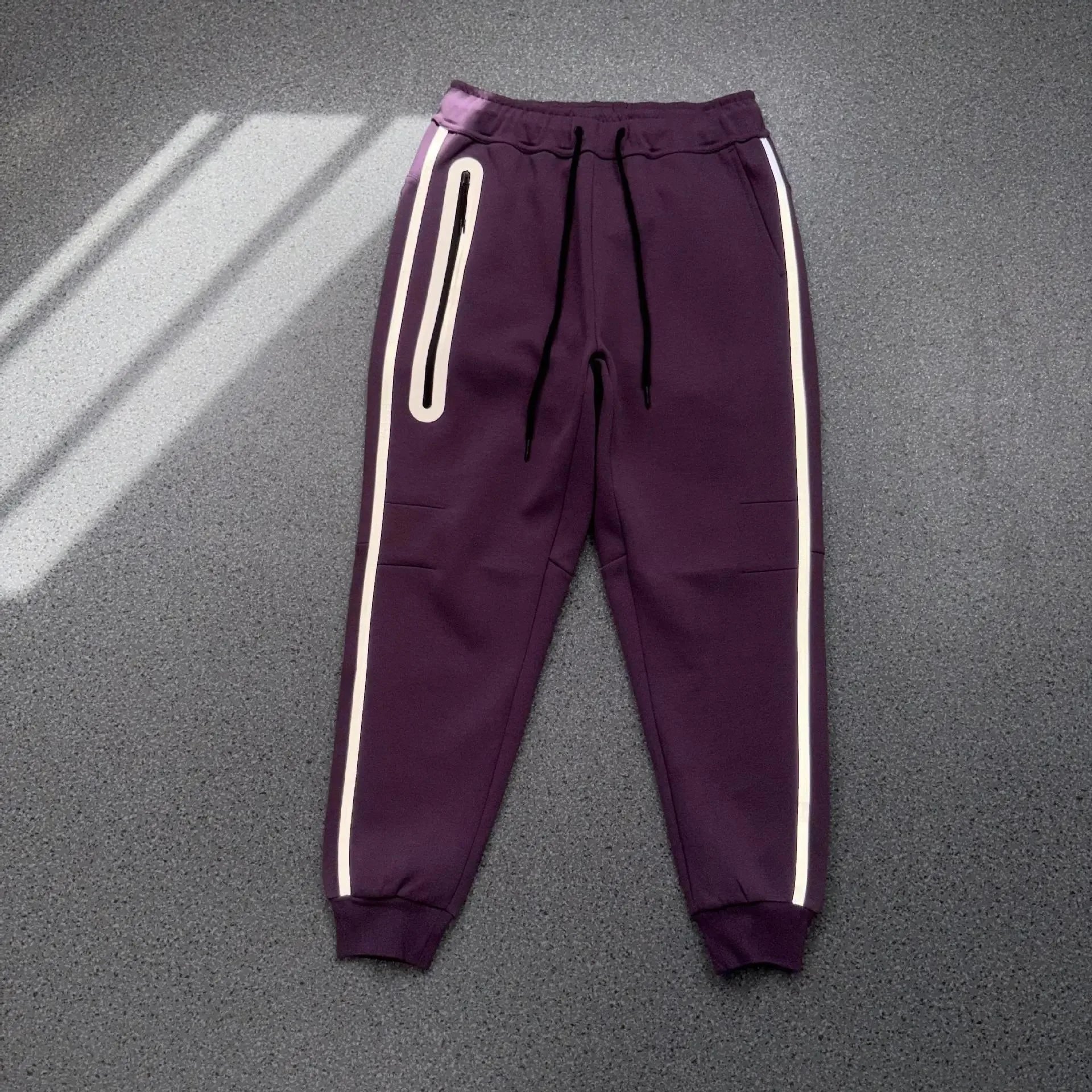 Unbranded Matching Sets Hooded Zip-Up Reflective-Trim Tracksuit Set — Purple pants