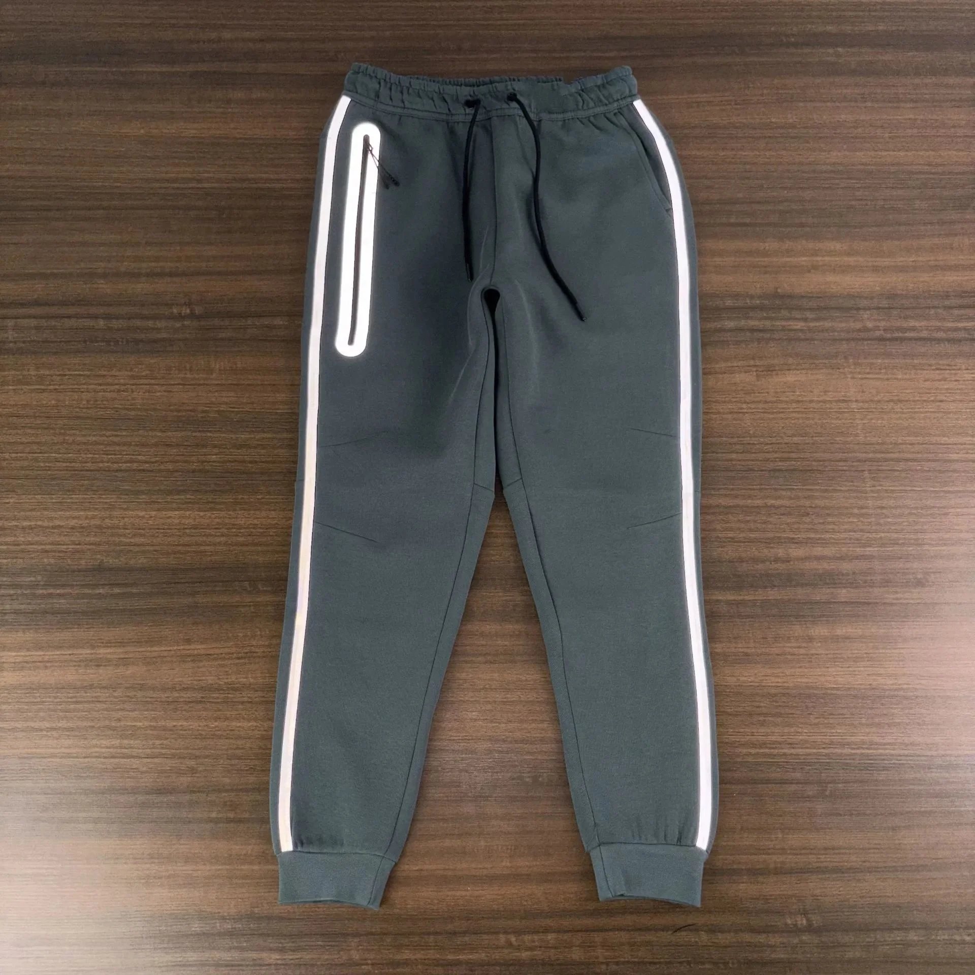 Unbranded Matching Sets Hooded Zip-Up Reflective-Trim Tracksuit Set — Army-green pants