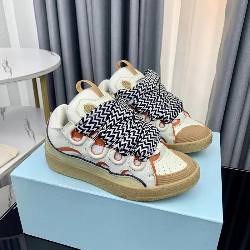 Lanvin Sneakers Low-Top with Oversized Braided Laces — gray
