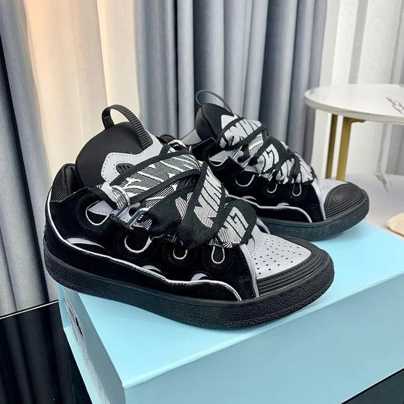 Lanvin Sneakers Low-Top with Oversized Braided Laces — Granny gray