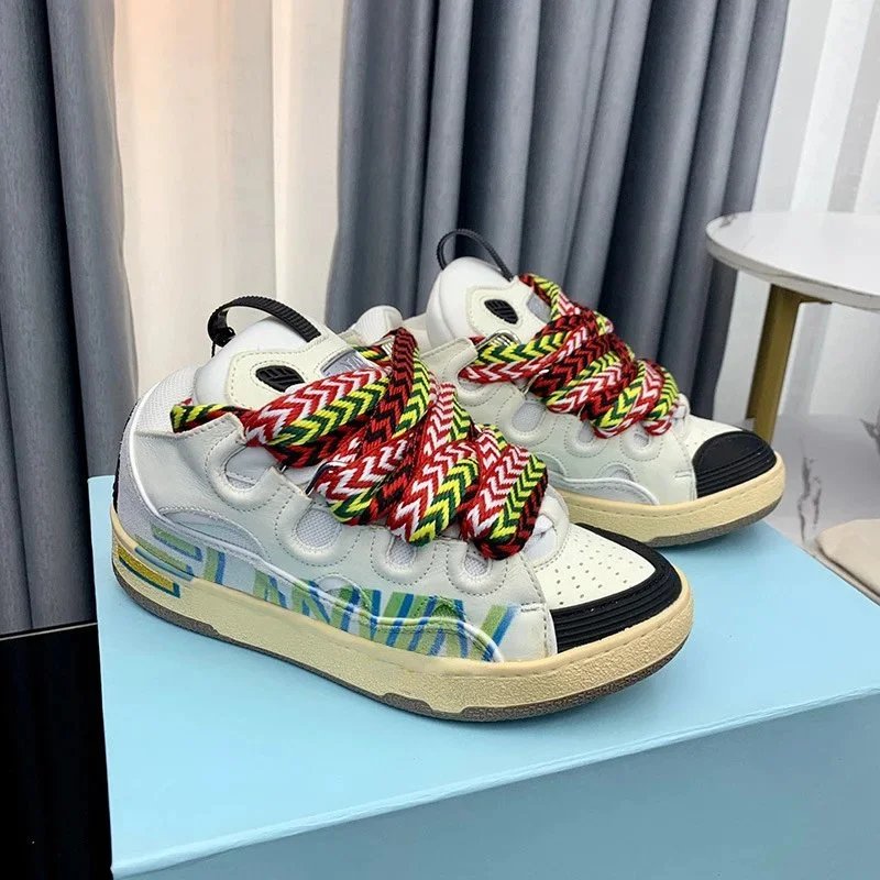 Lanvin Sneakers Low-Top with Oversized Braided Laces — Watermelon red