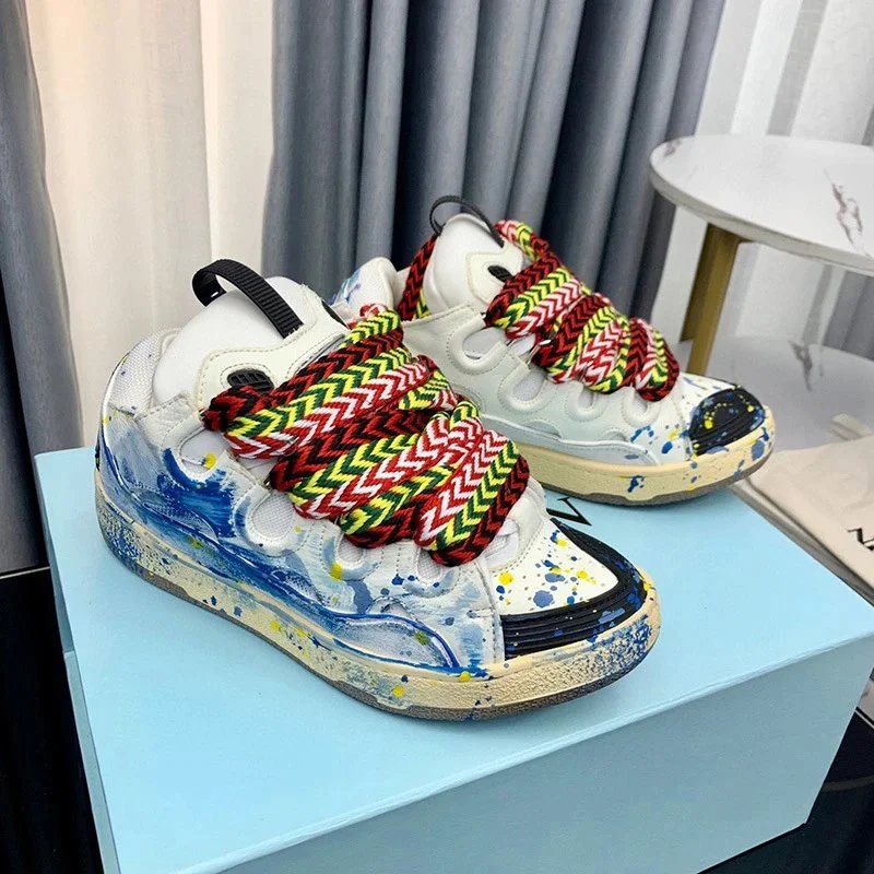 Lanvin Sneakers Low-Top with Oversized Braided Laces — Crimson