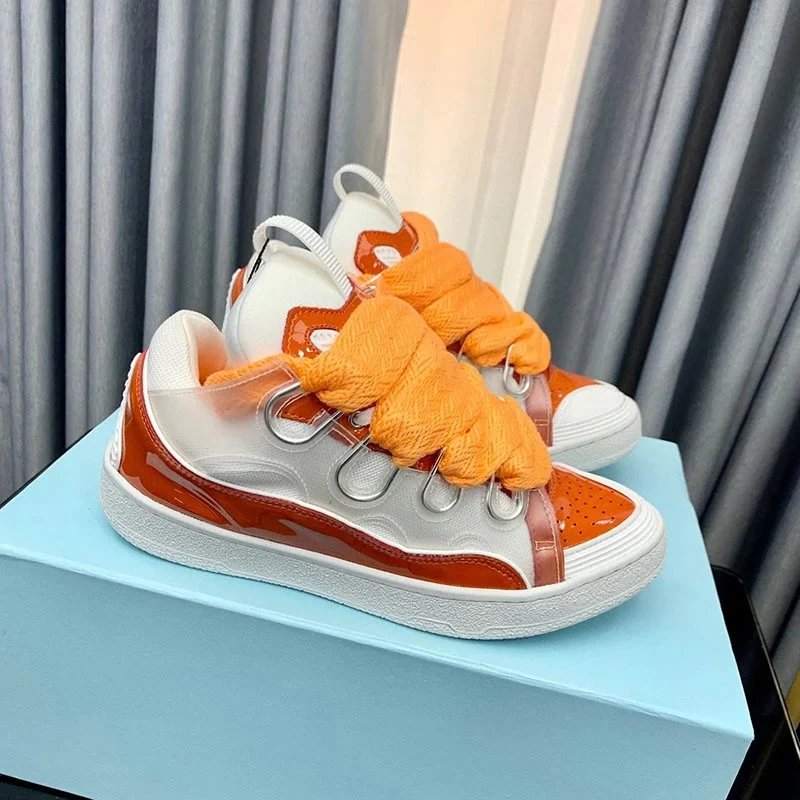 Lanvin Sneakers Low-Top with Oversized Braided Laces — Wine red