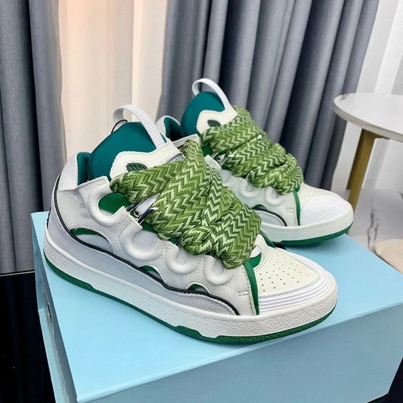 Lanvin Sneakers Low-Top with Oversized Braided Laces — Champagne color