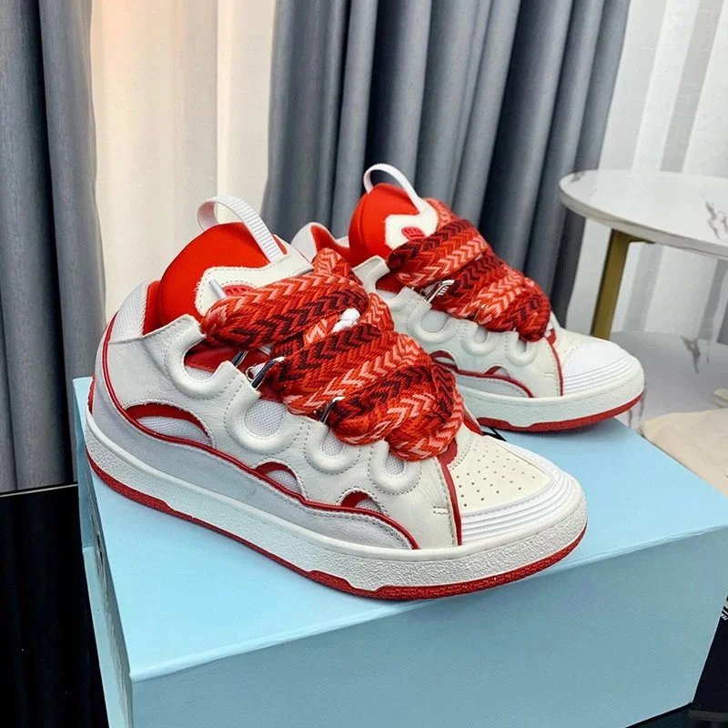 Lanvin Sneakers Low-Top with Oversized Braided Laces — Brick red