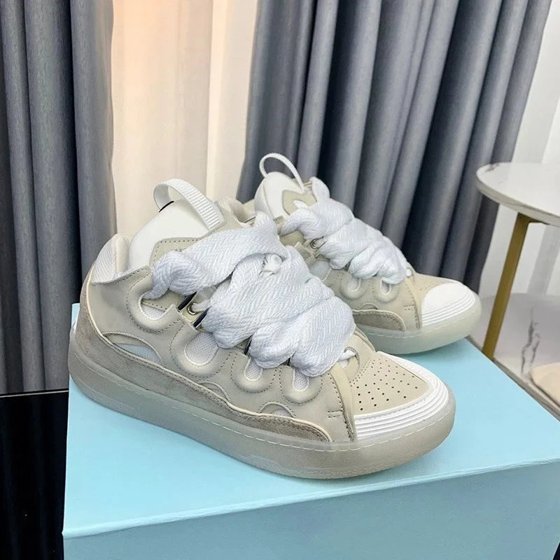 Lanvin Sneakers Low-Top with Oversized Braided Laces — Tangerine red