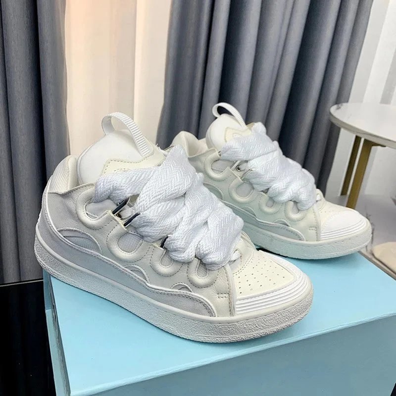 Lanvin Sneakers Low-Top with Oversized Braided Laces — Orange-red