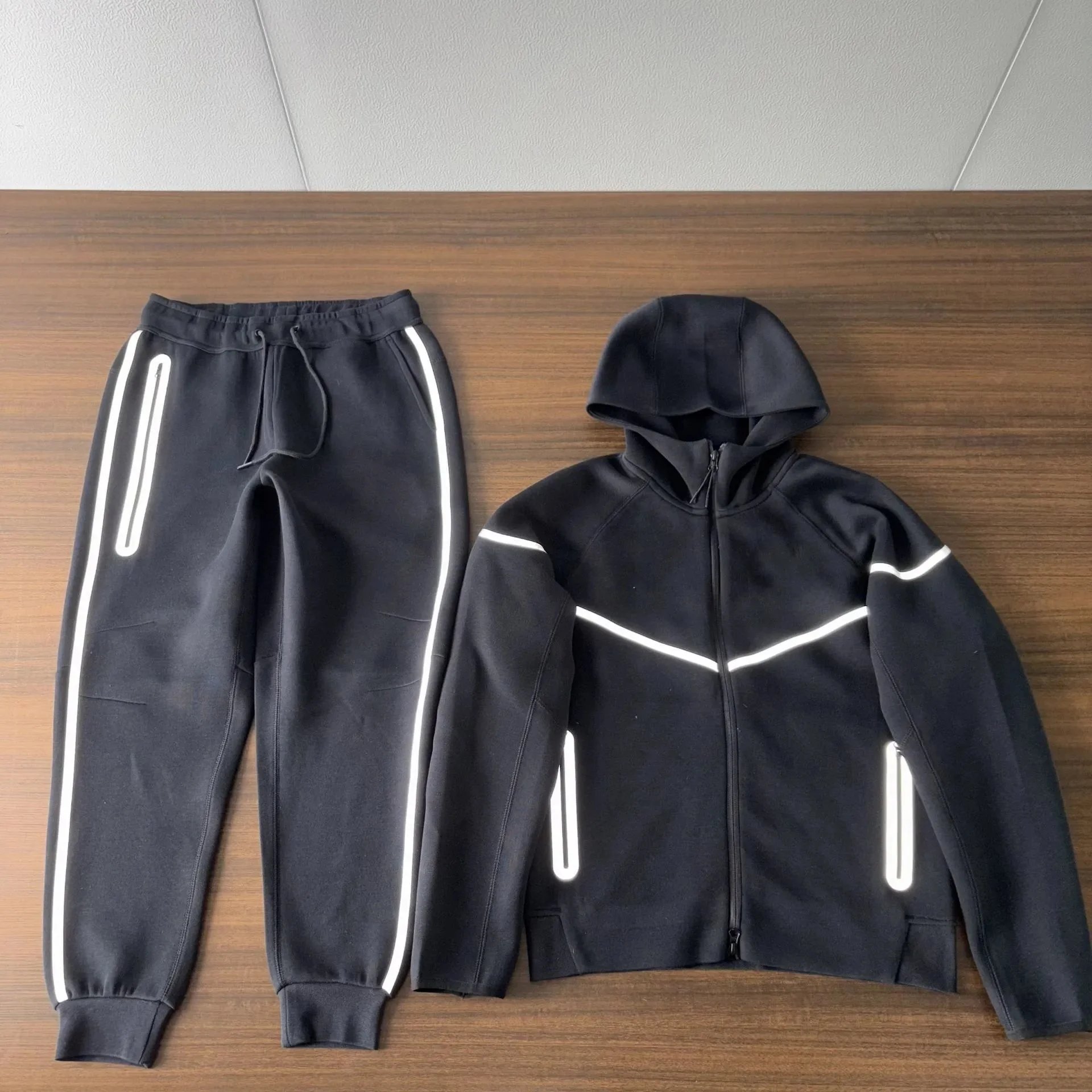 Unbranded Matching Sets Hooded Zip-Up Reflective-Trim Tracksuit Set image 2