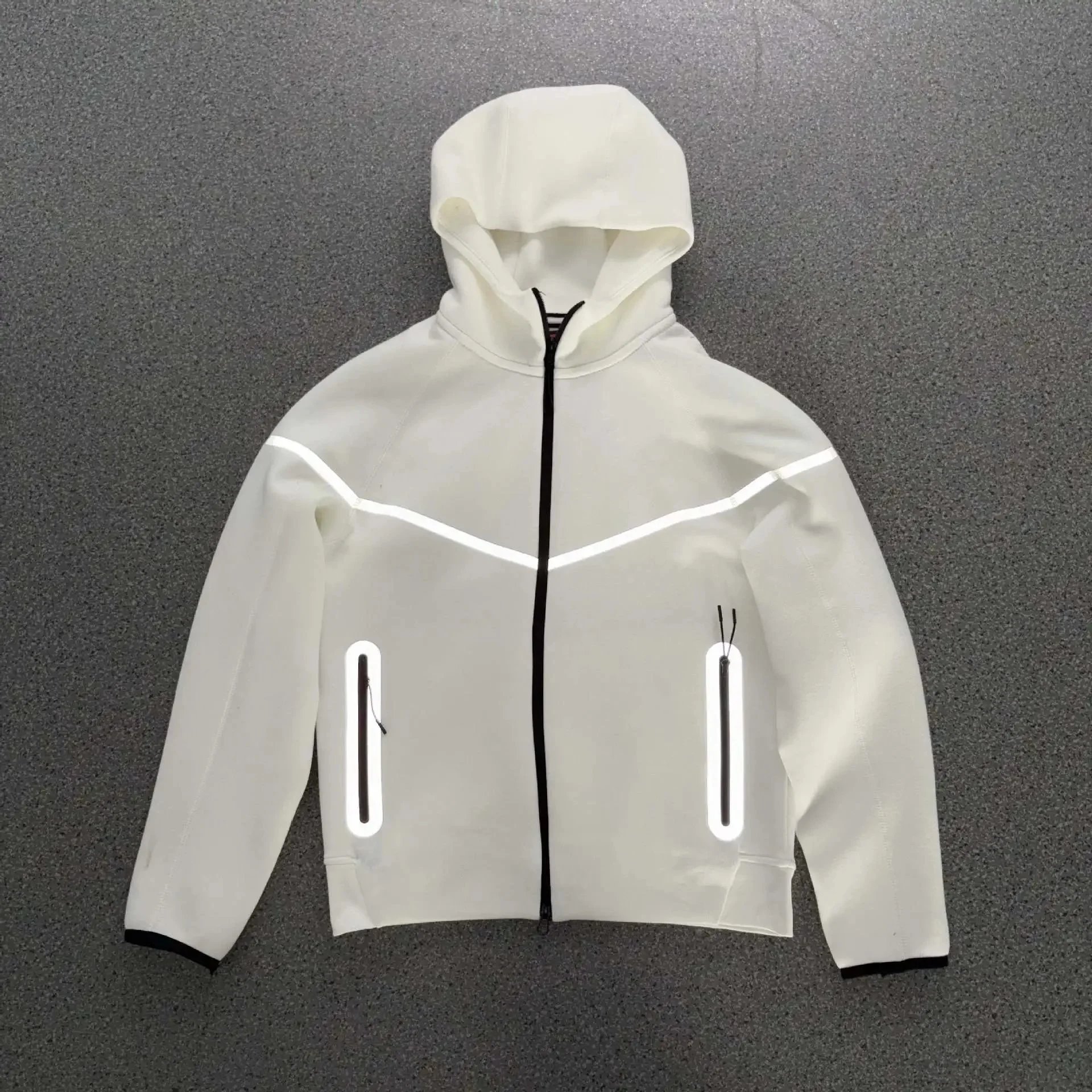 Unbranded Matching Sets Hooded Zip-Up Reflective-Trim Tracksuit Set — White top