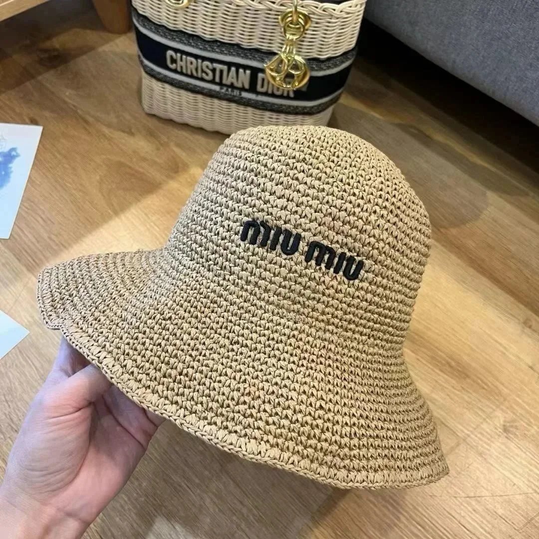Miu Hats Logo-Band Straw Hat — 36