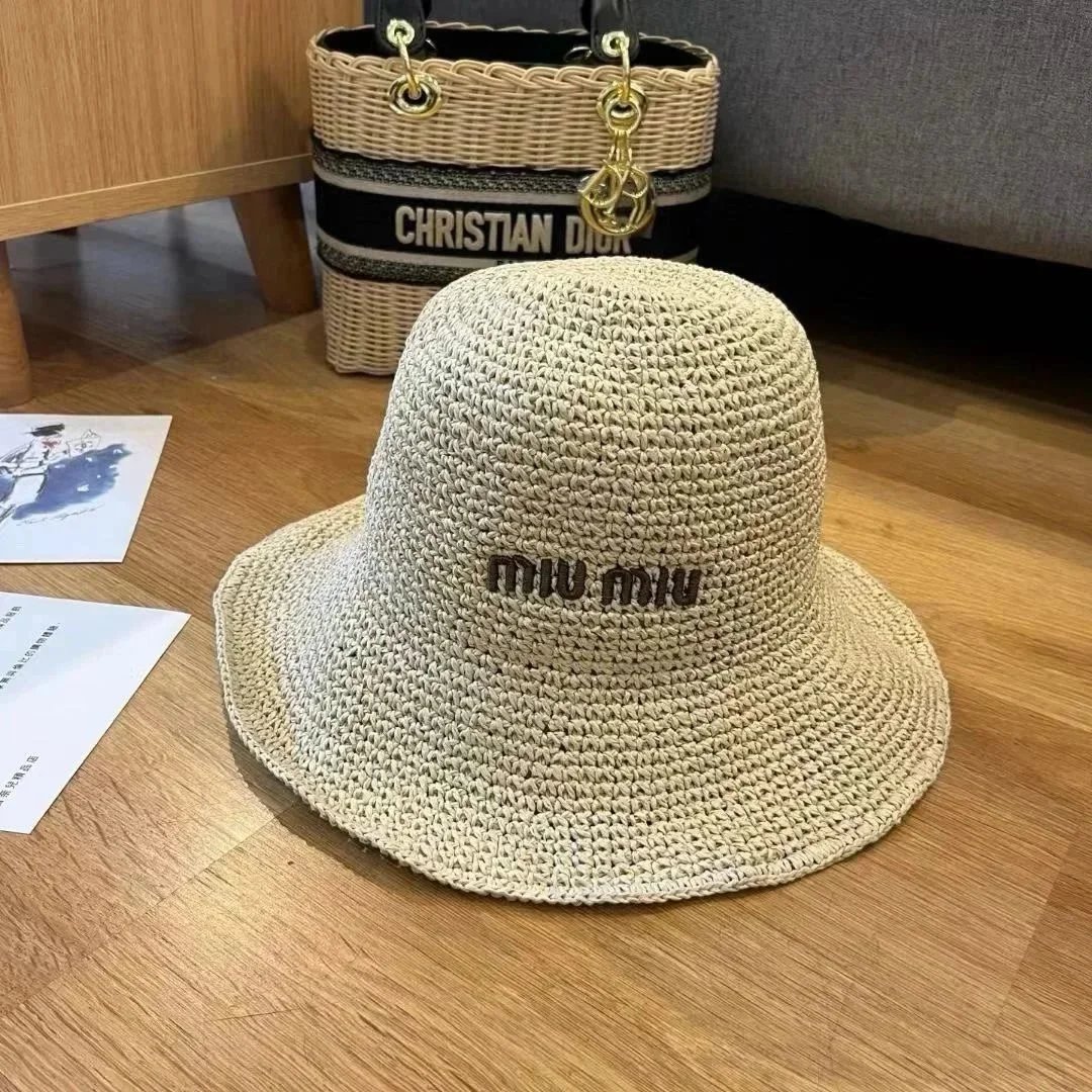Miu Hats Logo-Band Straw Hat — 35
