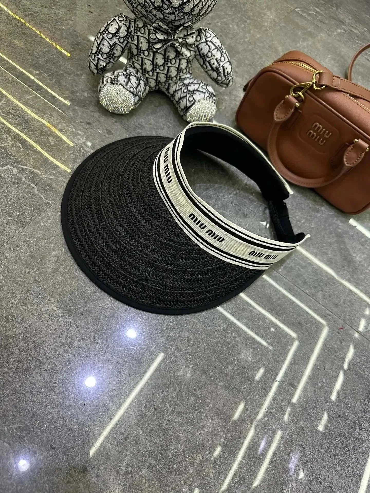 Miu Hats Logo-Band Straw Hat — 22