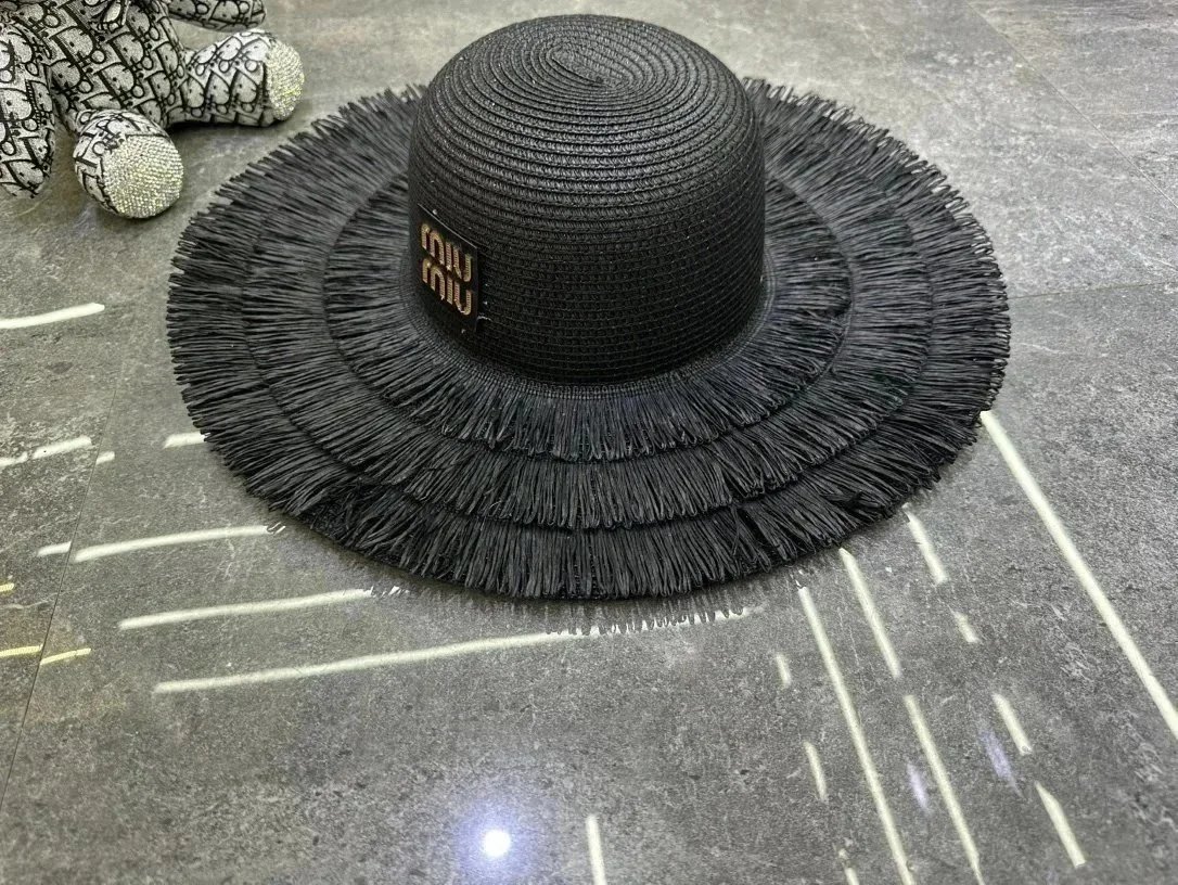 Miu Hats Logo-Band Straw Hat — 17