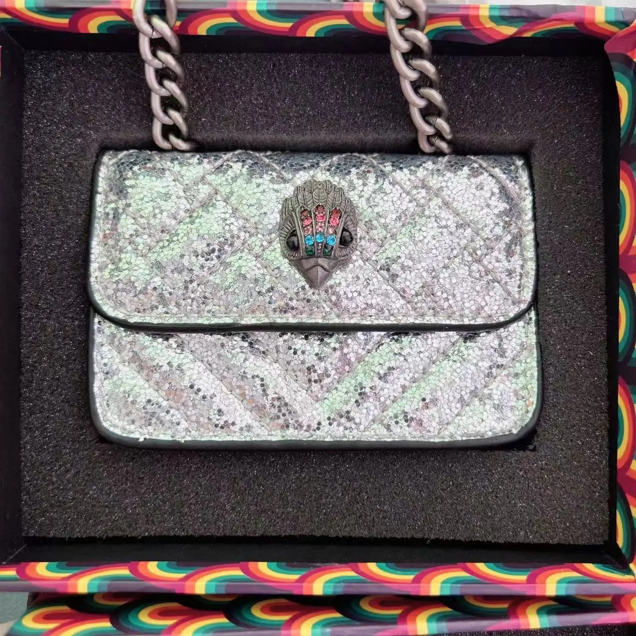 Kurt Geiger Crossbody Bags Mini Kensington quilted chain bag — colored diamond silver