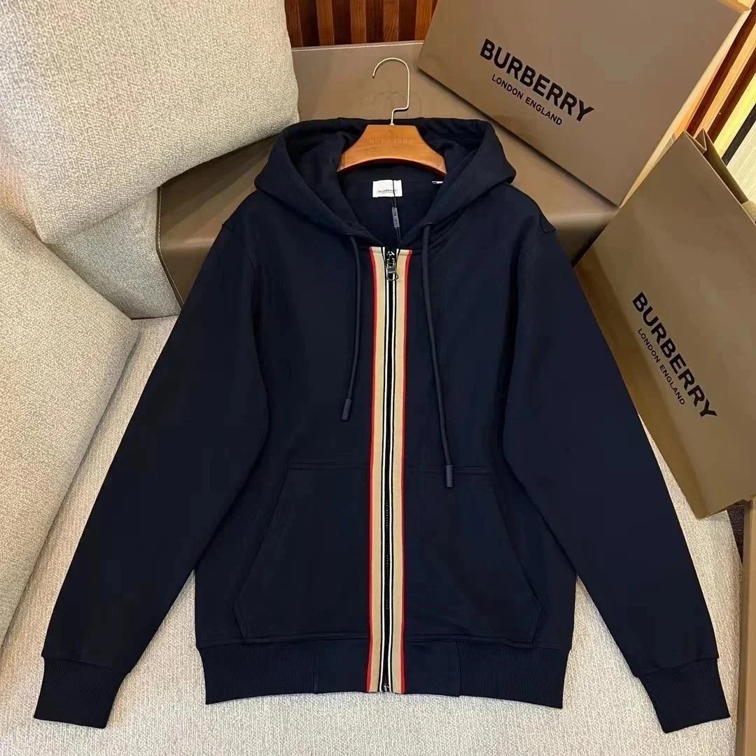 Burberry Hoodies & Sweatshirts Zip-Up Hooded Sweatshirt with Stripe-Trimmed Zipper image 8