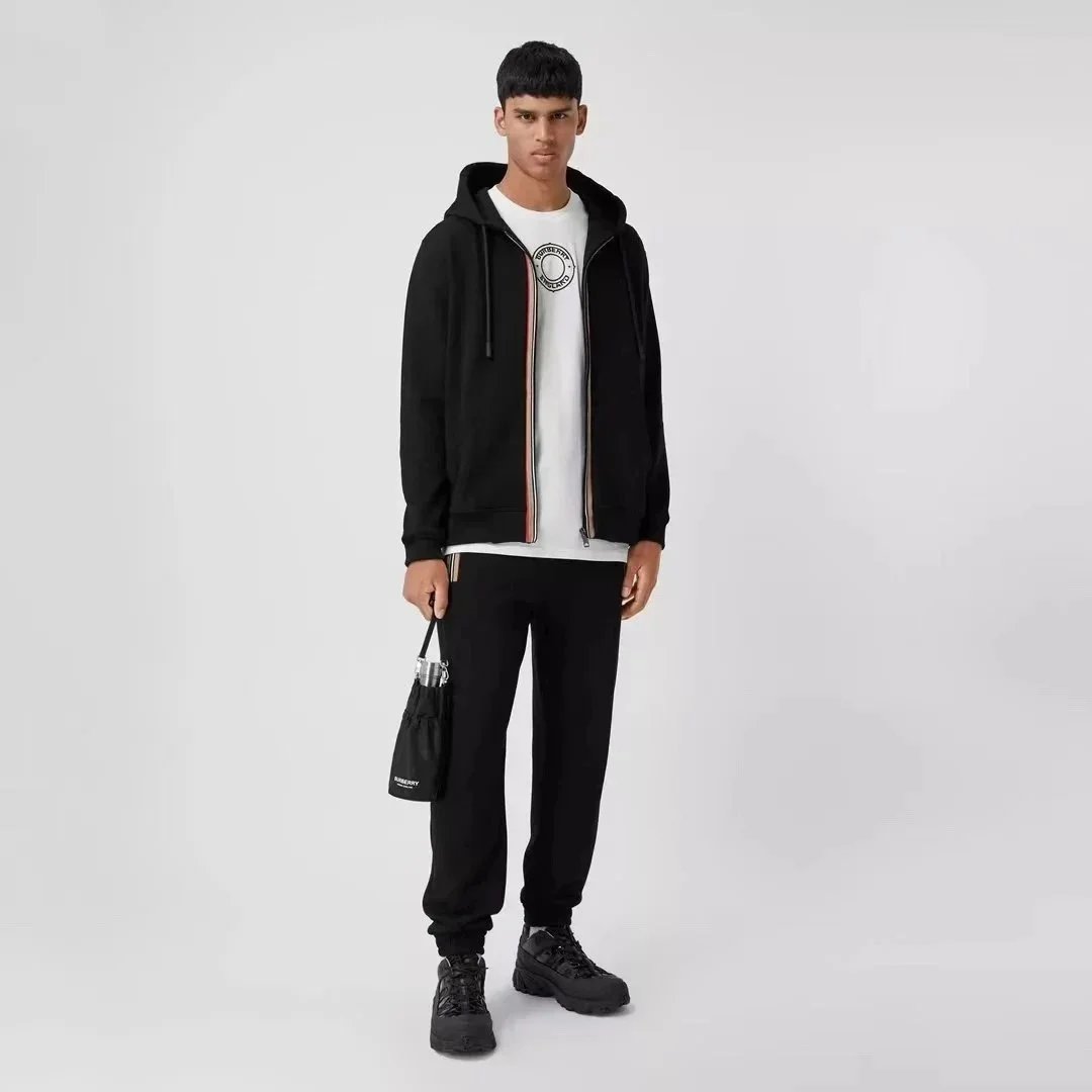Burberry Hoodies & Sweatshirts Zip-Up Hooded Sweatshirt with Stripe-Trimmed Zipper image 4