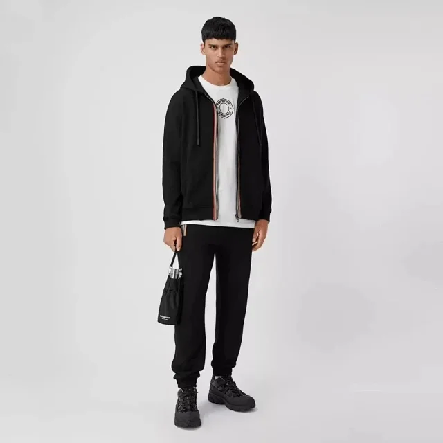 Burberry Hoodies & Sweatshirts Zip-Up Hooded Sweatshirt with Stripe-Trimmed Zipper product detail image 4
