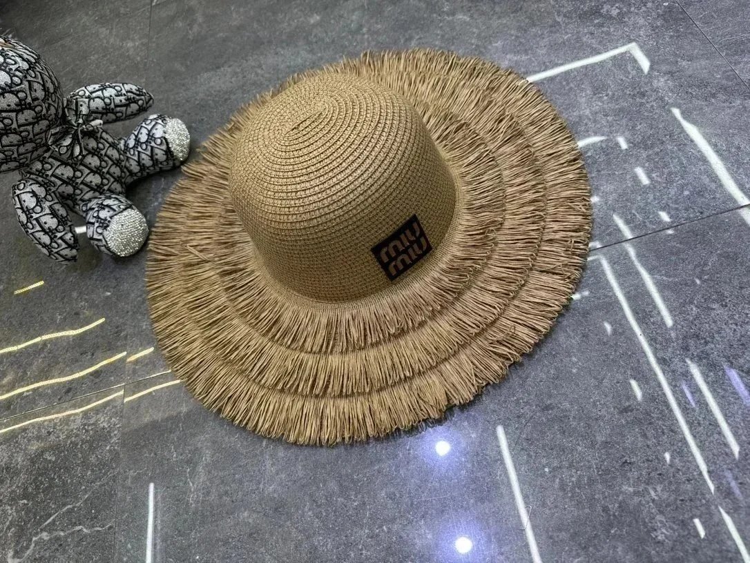 Miu Hats Logo-Band Straw Hat — 15