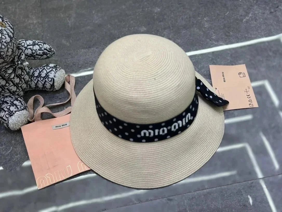 Miu Hats Logo-Band Straw Hat — 19