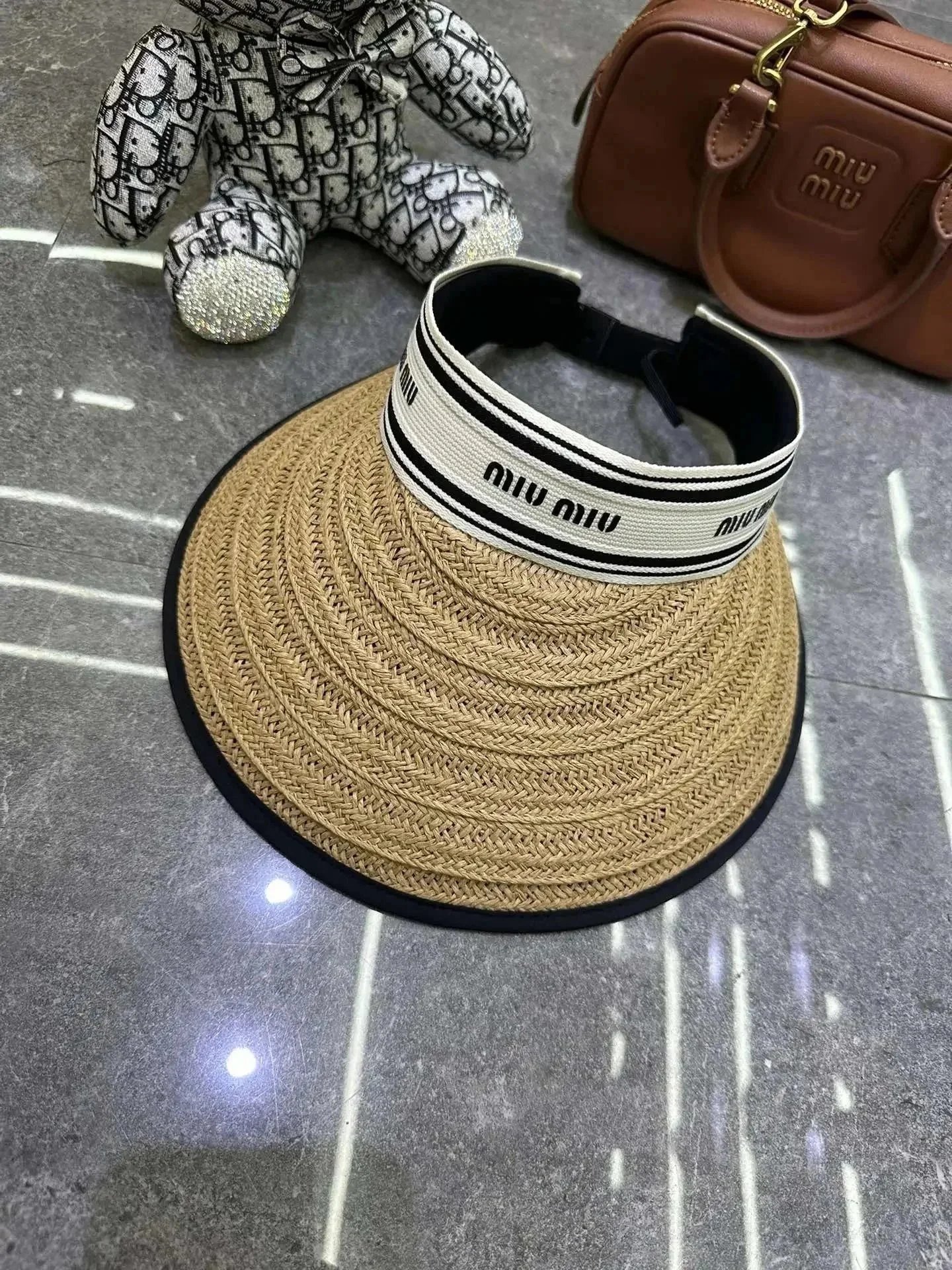 Miu Hats Logo-Band Straw Hat — 23