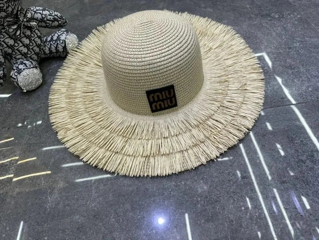 Miu Hats Logo-Band Straw Hat — 16