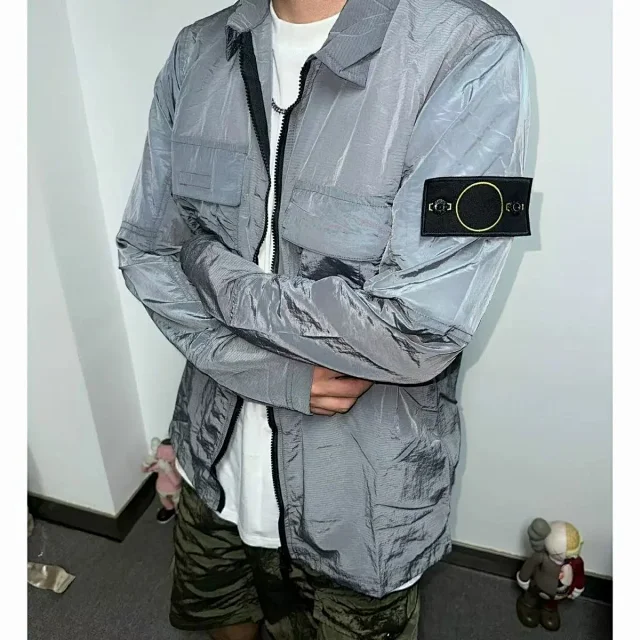 Stone Island Jackets Zip-front utility jacket with chest flap pockets and detachable compass sleeve badge product detail image 10