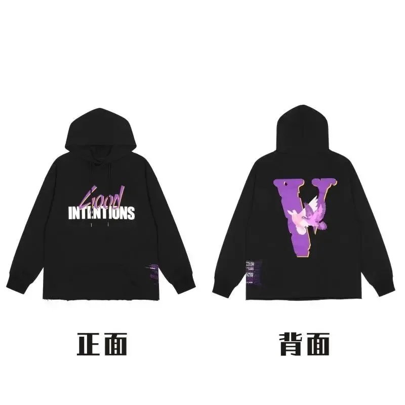 VLONE VLONE Good Intentions Black Hoodie with Purple V Logo Black