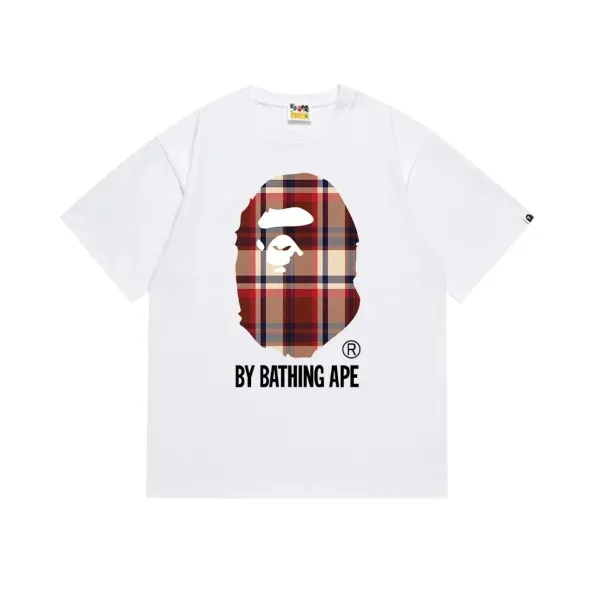 A Bathing Ape Plaid Ape Head White T-Shirt - 1