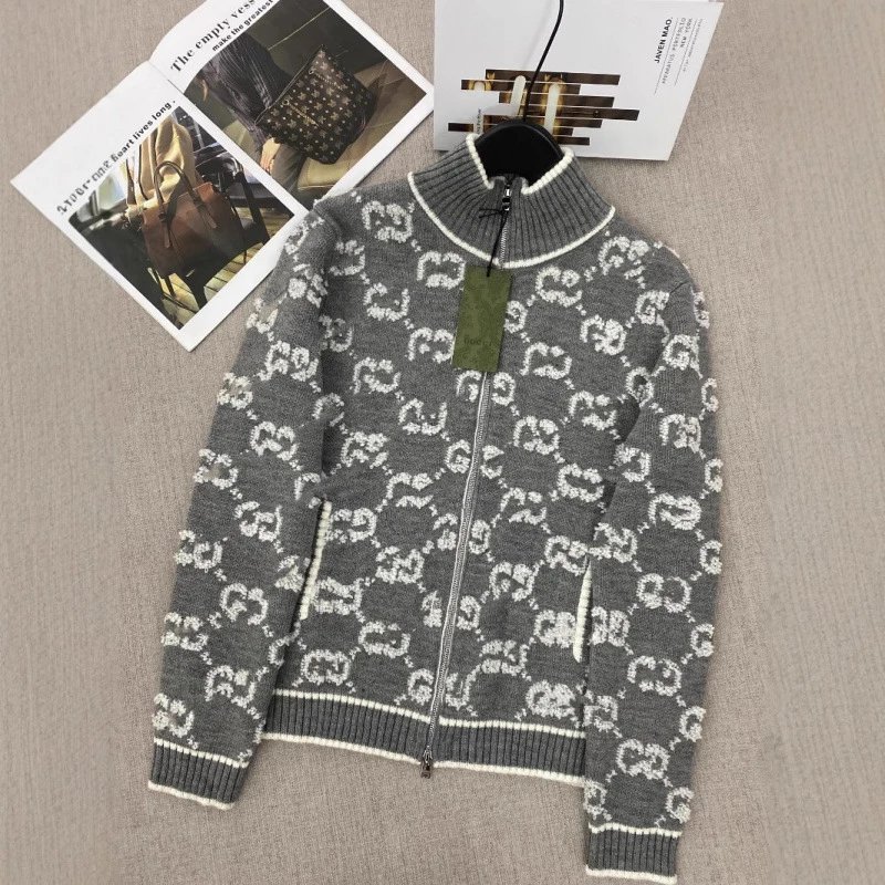Stand Collar Zip-Up Knit Cardigan