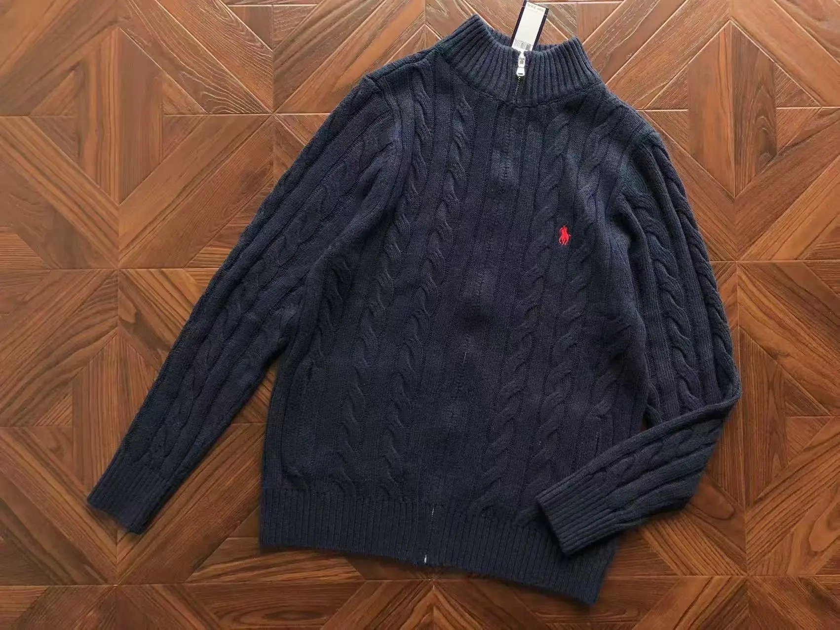 Sweater Zip Cardigan Navy Red Logo