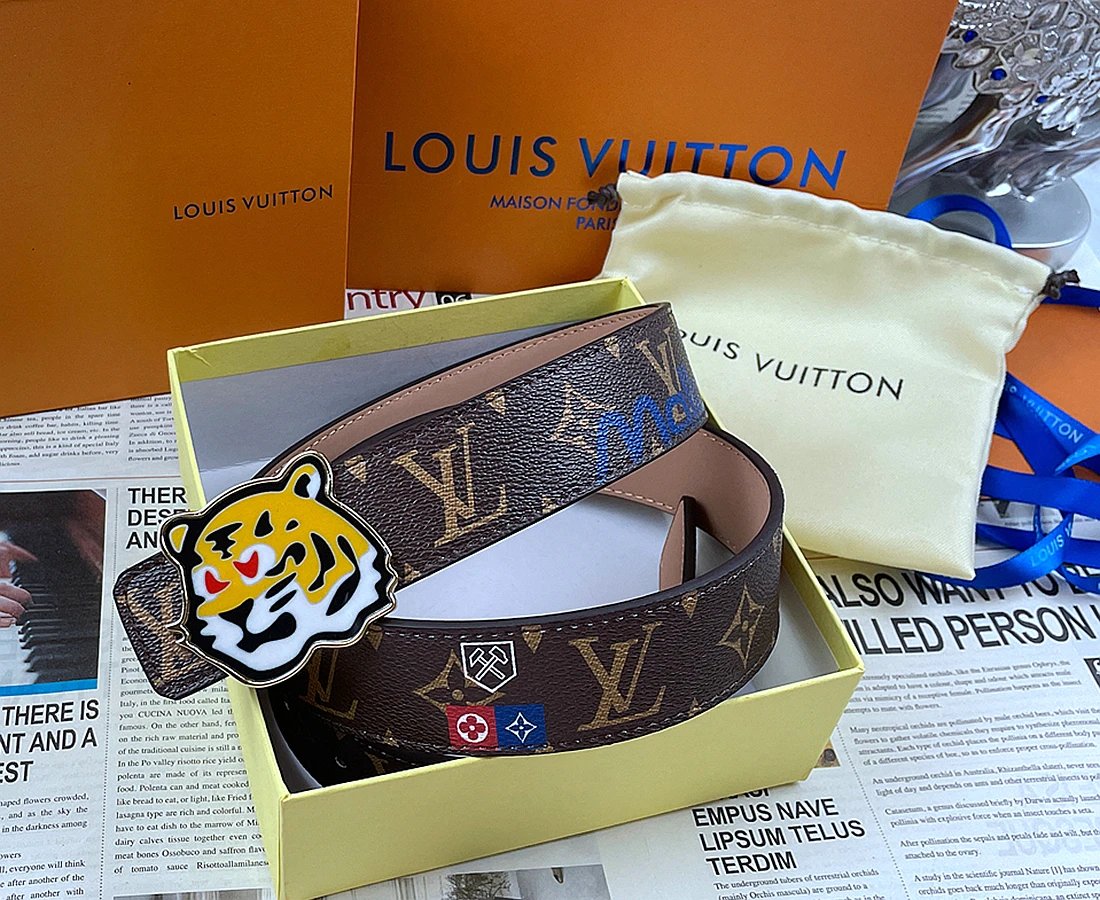 Louis Vuitton Belts Tiger-head buckle belt with monogram and graphic patches — 4