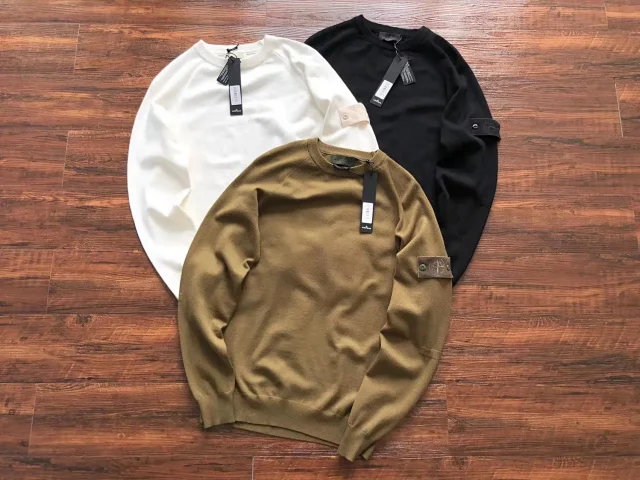 Stone Island Knitwear Crewneck knit sweater with Compass badge sleeve patch product detail image 10