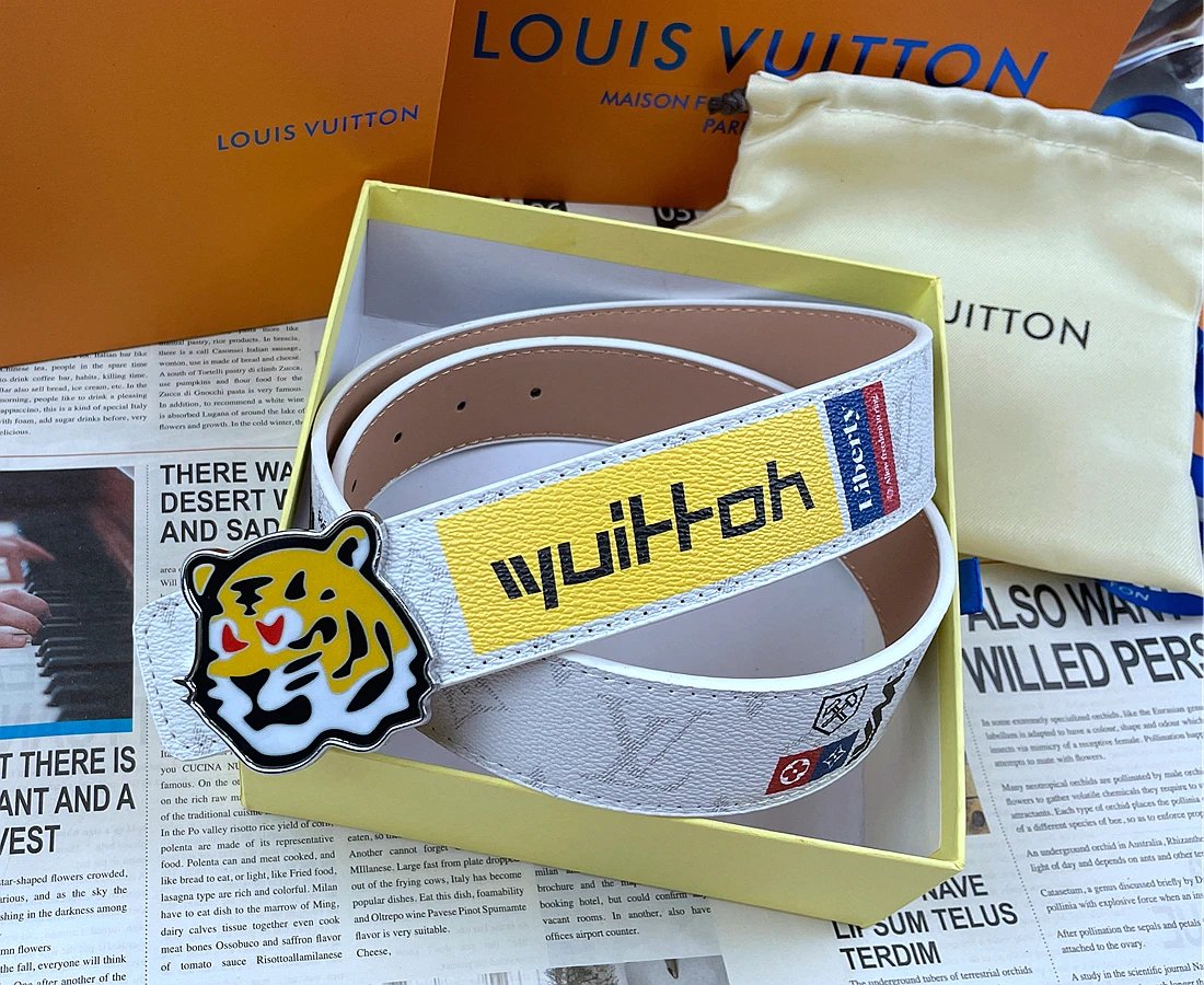 Louis Vuitton Belts Tiger-head buckle belt with monogram and graphic patches image 3