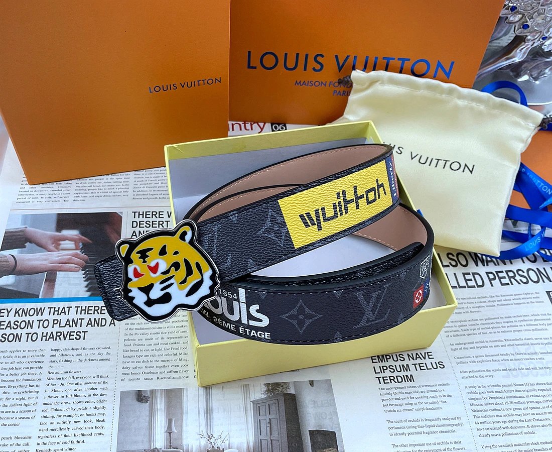 Louis Vuitton Belts Tiger-head buckle belt with monogram and graphic patches — 6