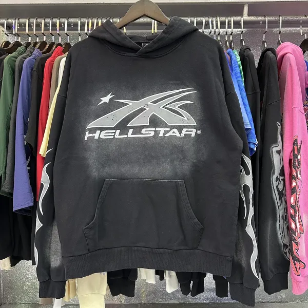 Hellstar X Logo Distressed Black Hoodie - 1