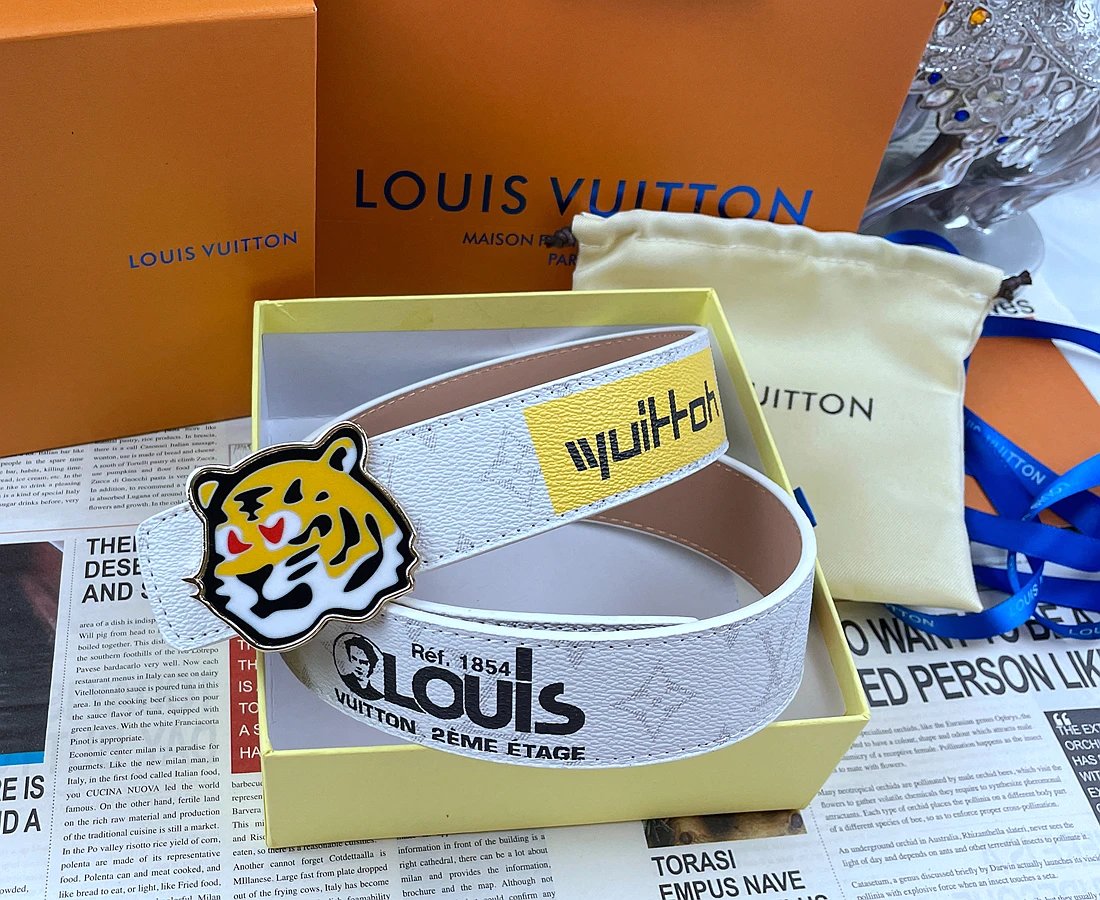 Louis Vuitton Belts Tiger-head buckle belt with monogram and graphic patches image 4