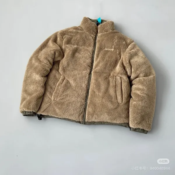 Design Fuzzy Fleece Zip-Up Jacket Beige Outerwear Outerwear.jacket - 1